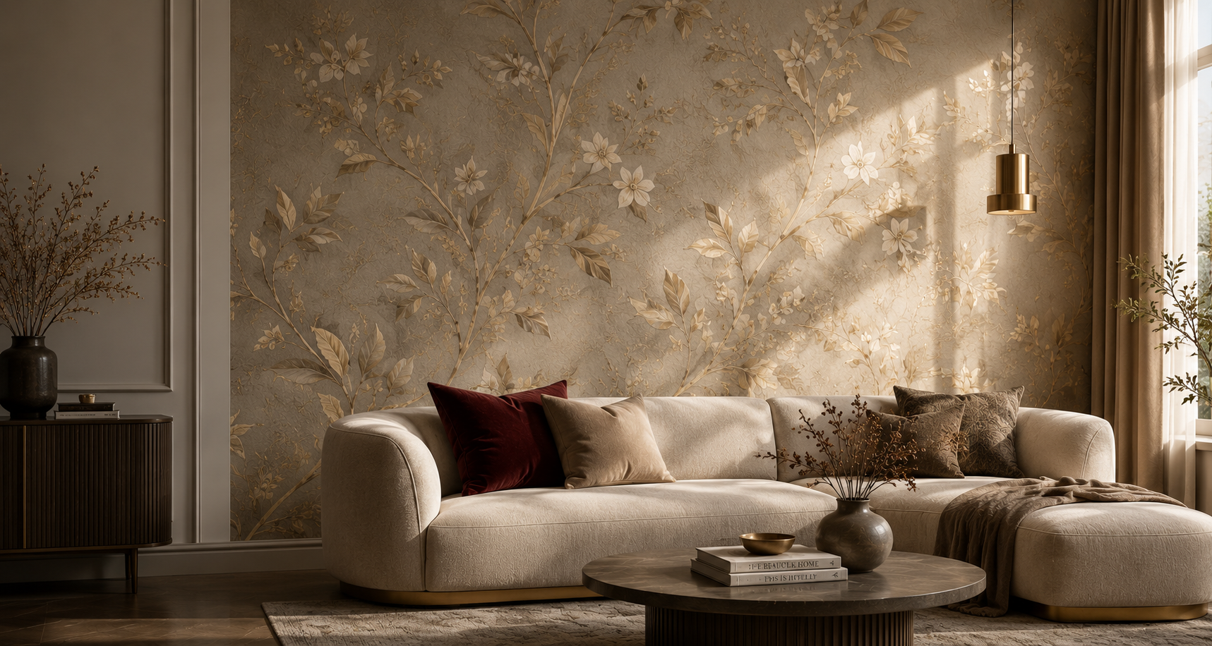 Luxury wallpaper interior in a modern living room
